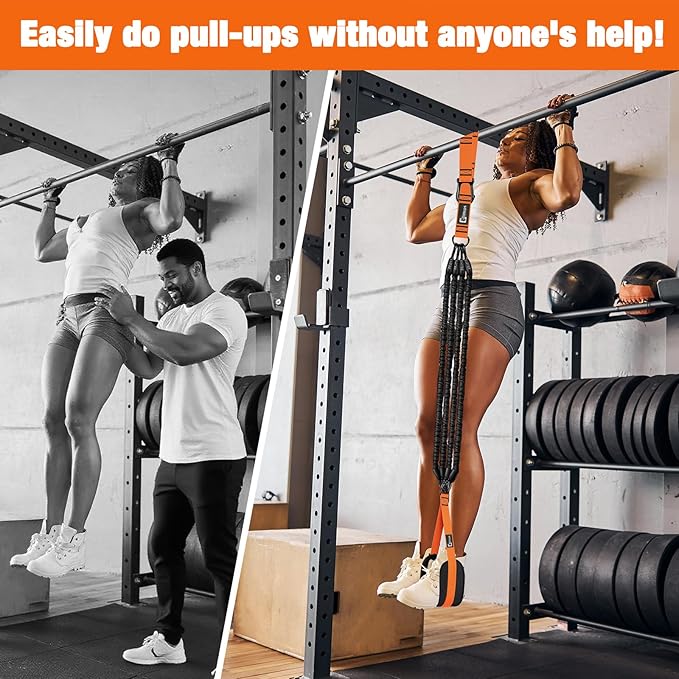 Pull Up Assistance Bands,Up to 300 lbs Assistance,Adjustable Heavy Duty 4 Resistance Bands for Pull up, with Feet/Knee Rest, Handle and Door Anchor for Home Gym Fitness Exercise Strength Training-FlexoryFit