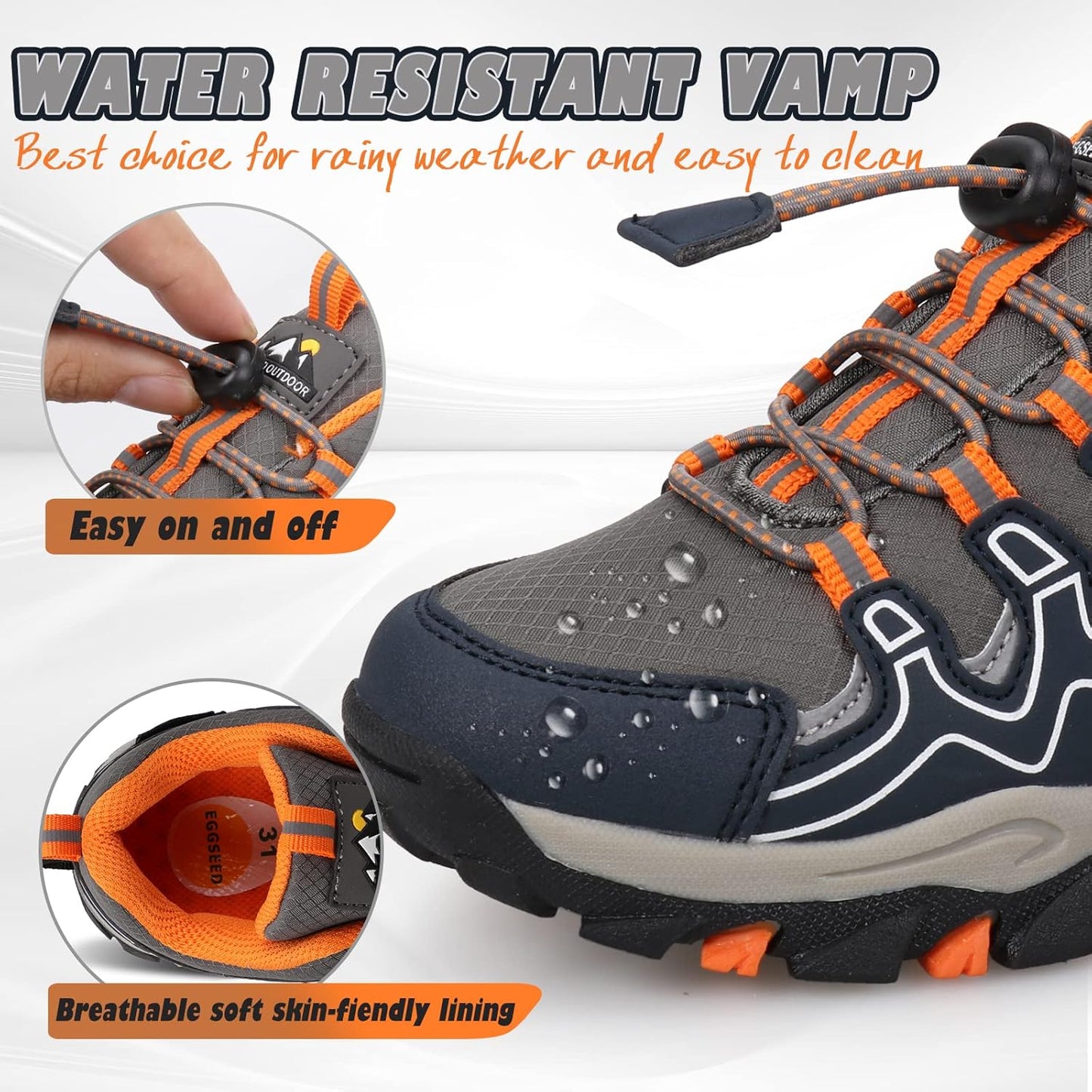 UOVO Boys Girls Kids Sneakers Hiking Running Outdoor Walking Tennis Shoes Waterproof Non Slip Fashion Sneakers(Little/Big Kids