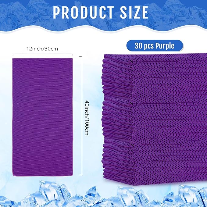 Hosuly 30 Pack Cooling Towels, 40"x12" Ice Breathable Soft Chilly Sweat Rag Microfiber Workout Rags for Gym Cooling Towels for Neck and Face for Yoga Golf Sport Running-FlexoryFit