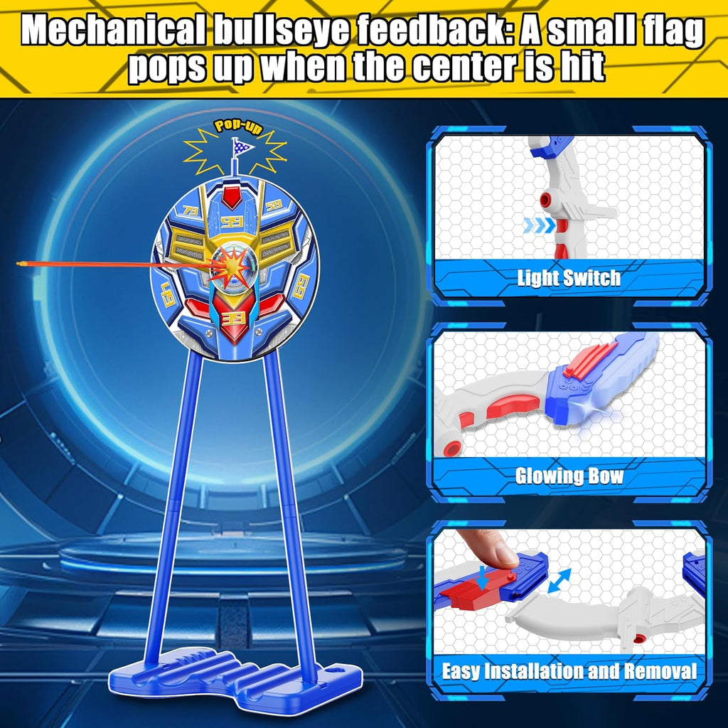 2 Pack Bow and Arrow for Kids, LED Light Up Archery Toy Set with 20 Suction Cup Arrows, 2 Quiver, 1 Standing Target, Indoor Outdoor Sport Gifts for Kids, Boys & Girls Ages 4 5 6 7 8 9 10 11 12