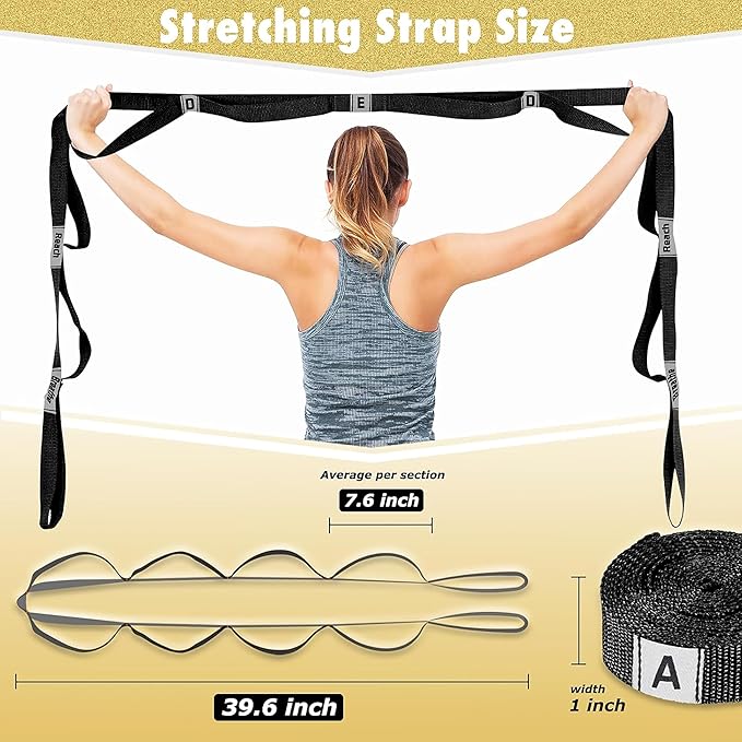Stretching Strap Yoga Strap with 10 Loops, Non-Elastic Stretch Band for Physical Therapy, Flexibility, Exercise, Pilates, Dance & Gymnastics Workout-FlexoryFit