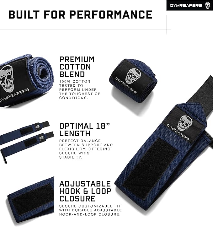 Gymreapers Weightlifting Wrist Wraps (IPF Approved) 18" Professional Quality Wrist Support with Heavy Duty Thumb Loop - Best Wrap for Powerlifting Competition, Strength Training, Bodybuilding-FlexoryFit