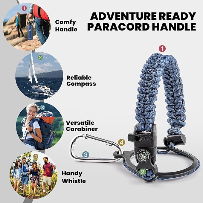 Insulated Water Bottle 40 oz, Triple Wall Vacuum Stainless Steel (Cold for 48 Hrs), Leak Proof & Non-BPA, Modern Water Flask Jug with Paracord Handle & Straw Spout Lids, Navy Blue-FlexoryFit