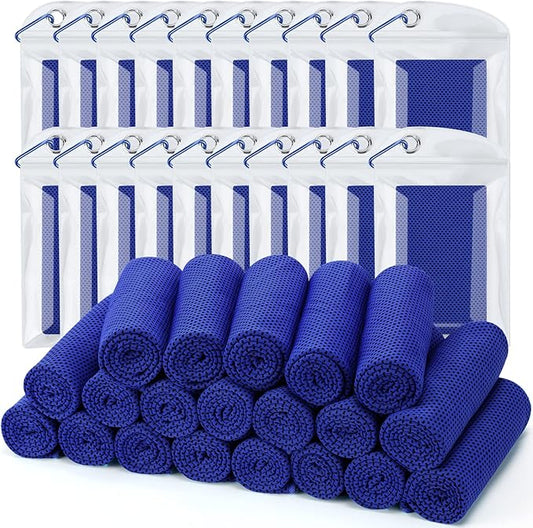 Biange Cooling Towel (Pack of 20, 40"x12") with Pouches for Sports, Workout, Fitness, Gym, Yoga, Golf, Pilates, Travel, Camping & More-FlexoryFit