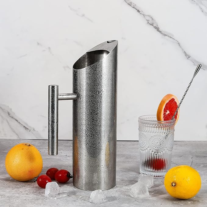 Modern Stainless Steel Water Pitcher Resistant Metal Drink Pitcher with Ice Guard 53 Ounce Polished Serving Jug for Water, Iced Tea, Juice or Beer Restaurant Ware by GwenB