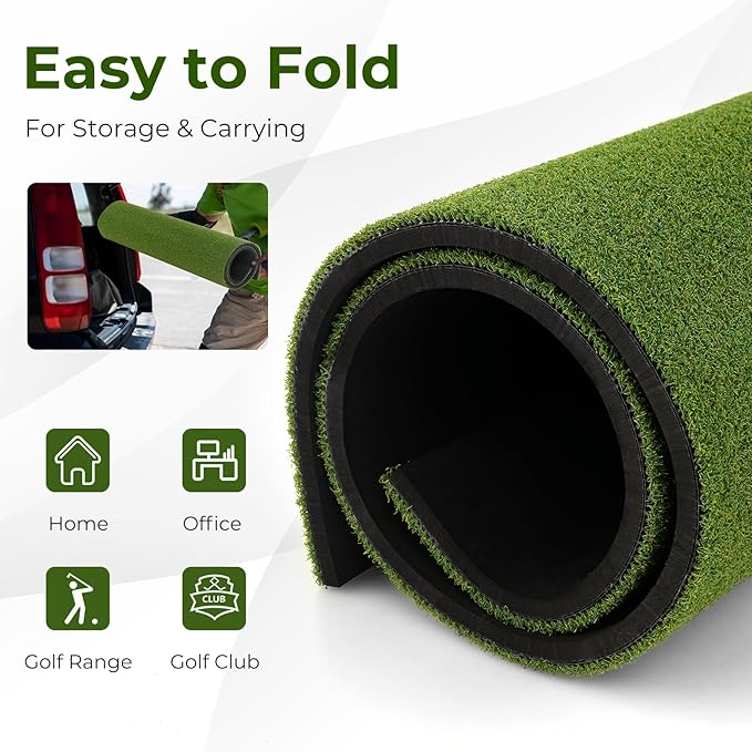 Tangkula Golf Hitting Mat, Artificial Turf Mat for Indoor/Outdoor Golf Practice Includes 2 Rubber Tees & 2 Alignment Sticks, Golf Training Mat for Home Backyard Garage