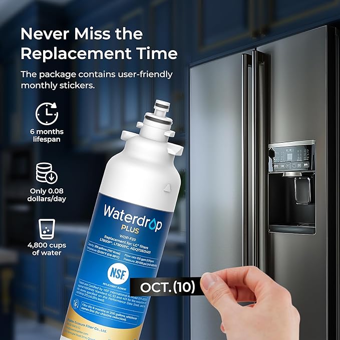 Waterdrop Plus ADQ73613401 NSF 401&53&42 Certified Refrigerator Water Filter and Air Filter, Reduce Lead&PFAS Replacement for LG® LT800P®, ADQ73613402, Kenmore 9490, LT120F®, 3 Combo, Package May Vary