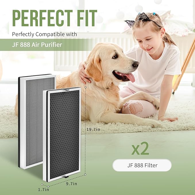 JF888 Replacement Filter Compatible with Jafanda Air Puri-fier Filter JF888, 3-in-1 True HEPA for JF888 Air Puri-fier, Part# ‎JF888-RF, 2-Pack