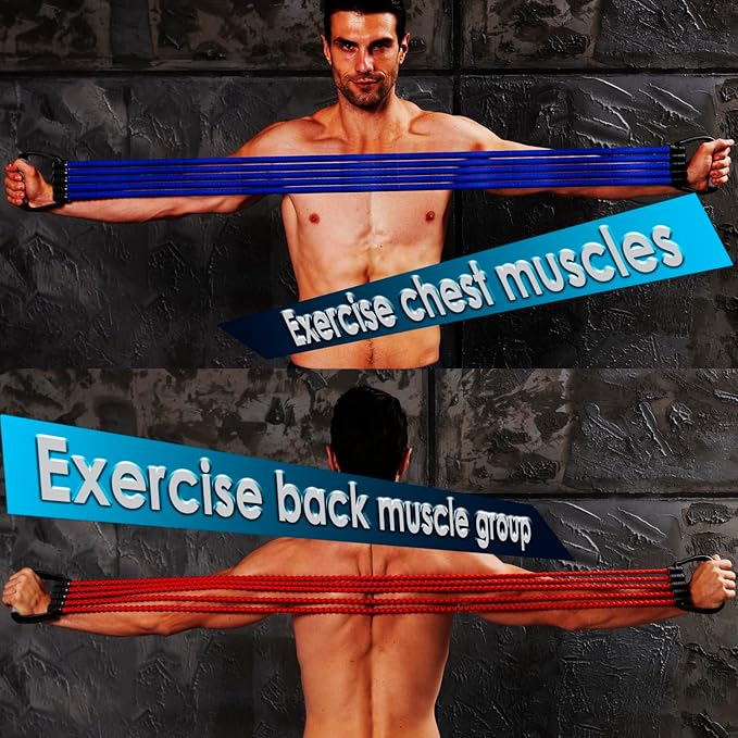 5-Level Chest Expander with Adjustable Resistance Bands, Exercise Band with Handle, Suitable for Men and Women of Different Strength Classes Fitness, Yoga, Training Home Gym Equipment-FlexoryFit