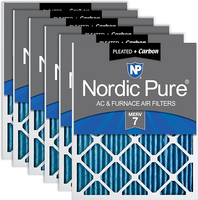Nordic Pure 16x20x1 (15 1/2 x 19 1/2 x 3/4) Pleated Air Filters MERV 7 Plus Carbon 6 Pack