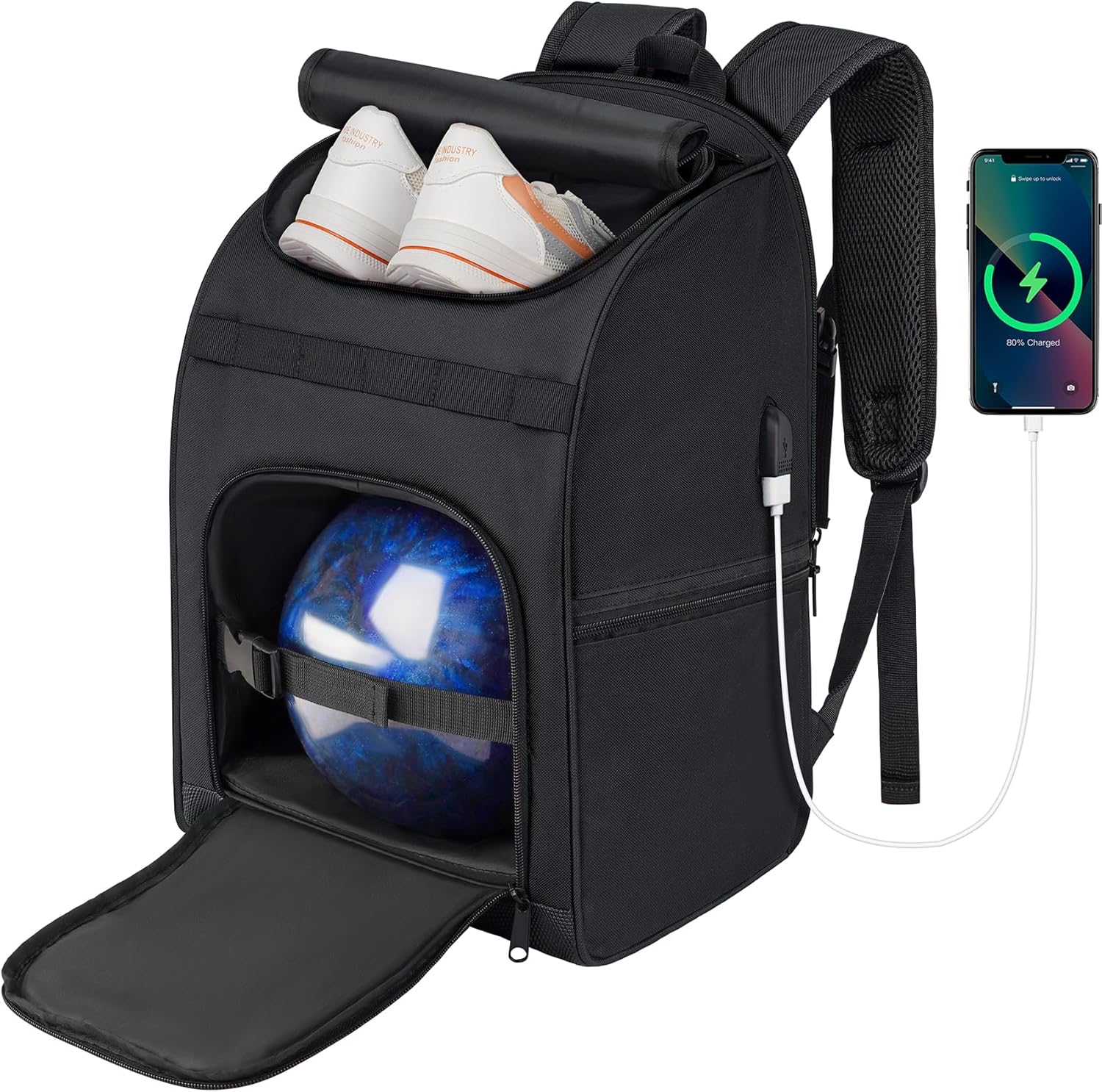 Single Bowling Ball Bag Backpack with Shoe Bag Up to Size 16, Accessories Gifts for Bowling Lovers,Bowling Bag with Padded Ball Holder