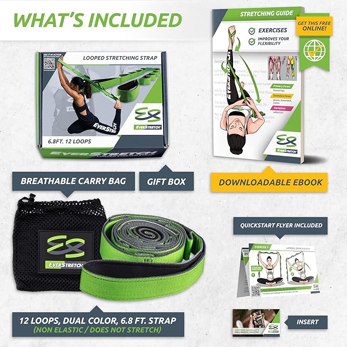 EverStretch Non-Elastic Stretching Strap with Loops - Move Freely with This Looped Stretch Strap Premium Stretch Band for Sports, Physical Therapy and Recovery from Knee Replacement Surgery.-FlexoryFit