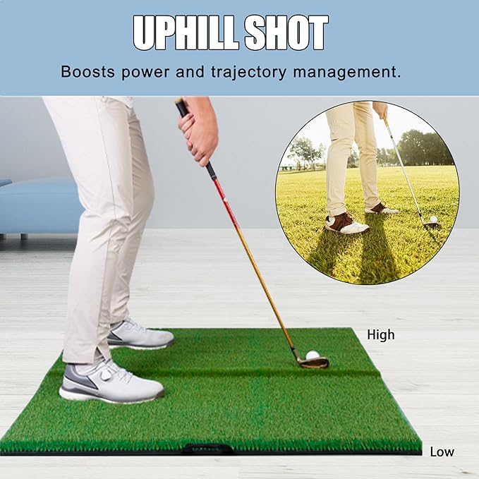 PGM 40"x 40" Golf Practice Mat - 4 Adjustable Simulation Slopes Golf Mats - Golf Hitting Mat - Golf Mats Practice Indoor Outdoor - Golf Training Mat - Golf Swing Trainer Aid