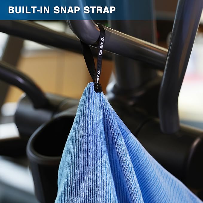 Microfiber Gym Towels with Snap Strap Closure, Ribbed Pattern Sports Towels for Yoga, Home and Outdoor Activities, 27” x 16”, 6 Pack, Light Blue-FlexoryFit