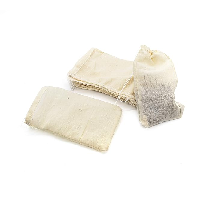 AUEAR, Reusable Drawstring Cotton Soup Bags Coffee Chinese Medicine Tea Bag Brew Straining Herbs Cheesecloth Bone Broth Gravy Stew (12 Pack, 4"x6")