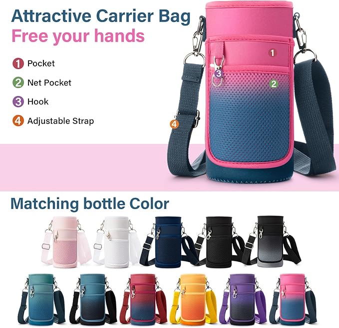 Insulated Water Bottle | Thickened Stainless Steel Vacuum Metal | Portable Sports Water Jug for Gym and Hiking with Straw, Carrier Bag, Handle Strap | BPA-Free 32 oz-FlexoryFit