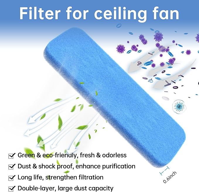 Ceiling Fan Filters for Blades - Fan Filters for Ceiling fan Blades,Content for Common Household Contaminants Easy-Stick Universal Fit,Unscented (10-Count)