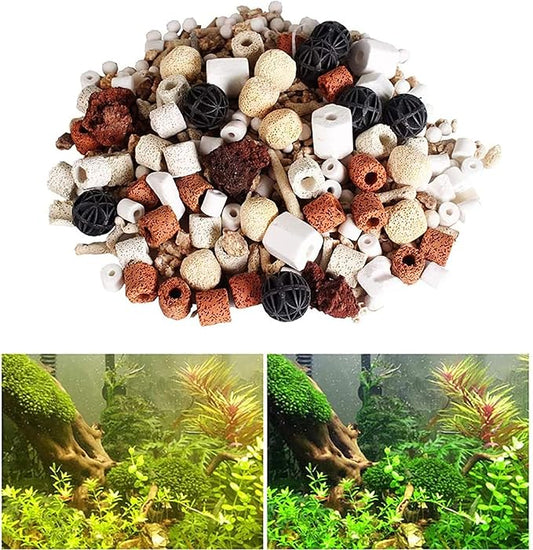 Aquarium Filter Mixed Ceramic Balls Media, Fish Tank Water Filtration Pond Filter Ceramic Rings Volcanic Rock for Water Quality Improve, PH Adjust
