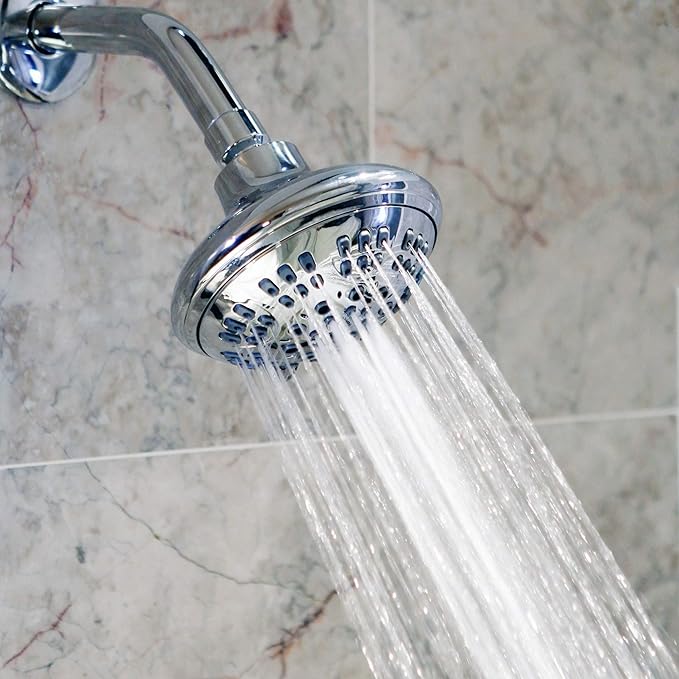 6 Function Adjustable Luxury Shower Head - High Pressure Boosting, Wall Mount, Bathroom Showerhead For Low Flow Showers, 2.5 GPM - Chrome