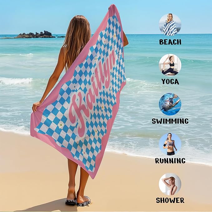 JML Personalized Beach Towel with Name, Custom Flower Beach Towel, Customized Microfiber Pool Towel, Quick Dry & Absorbent Swim Towel for Adult,Mother's Day, Birthday, Summer Holiday,Vacation-FlexoryFit