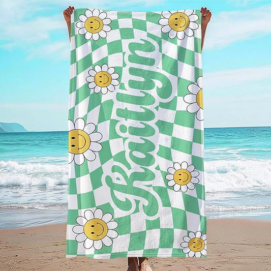 JML Personalized Beach Towel with Name, Custom Flower Beach Towel, Customized Microfiber Pool Towel, Quick Dry & Absorbent Swim Towel for Adult,Anniversary, Birthday, Summer Holiday,Vacation-FlexoryFit