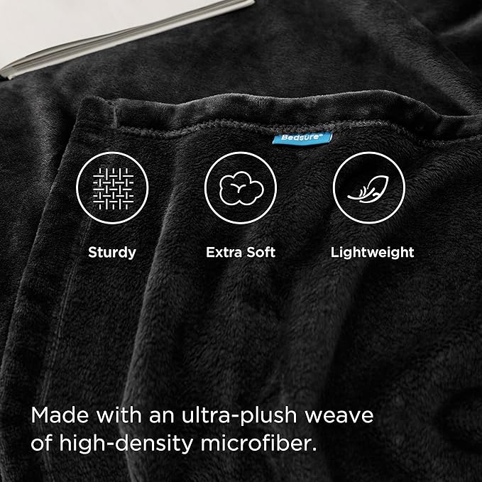 Bedsure Fleece Throw XL Blanket Black - 300GSM Soft Lightweight Plush Cozy Blankets for Bed, Sofa, Couch, Travel, Camping, 50x70 inches