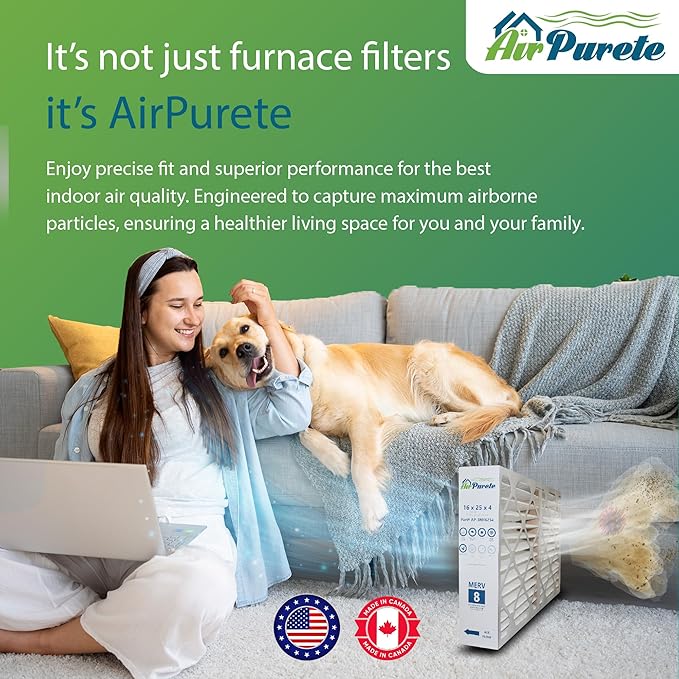 Furnace Filter 16x25x4 (Actual Size: 15-1/2" x 24-1/2" x 3-3/4") | Replacement for Pleated HVAC AC Furnace Air Filters | MERV 8 | Pack of 4