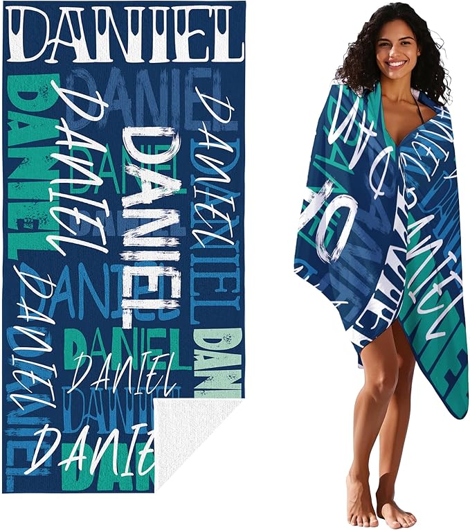 JML Personalized Beach Towel with Name, Custom Beach Towel with Name, Customized Microfiber Pool Towel, Quick Dry & Absorbent Swim Towel for Adult,Anniversary, Birthday, Summer Holiday,Vacation-FlexoryFit