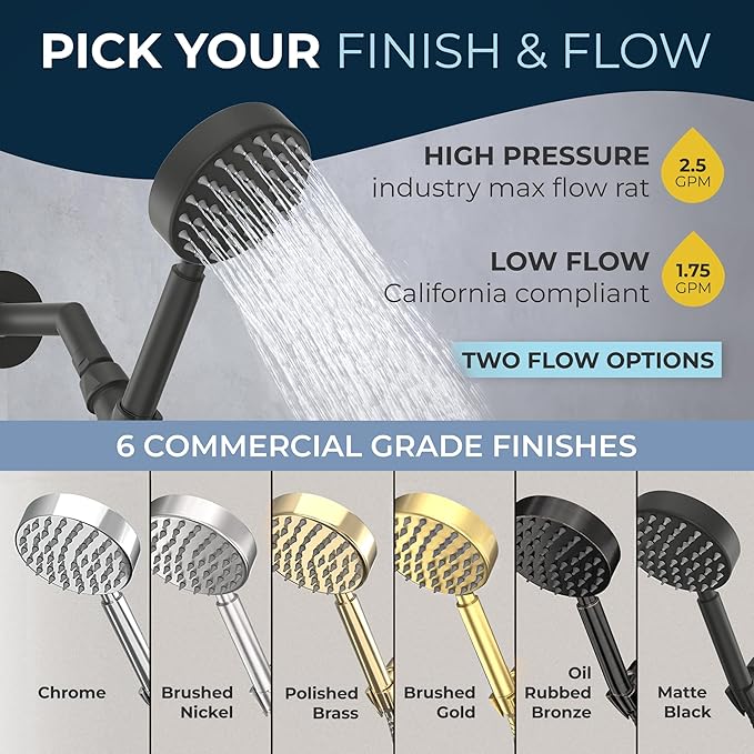 HammerHead Showers® Solid Metal Handheld Shower Head with Hose and Brass Holder - MATTE BLACK - 2.5 GPM High Pressure Shower Heads with Adjustable Shower Wand Bracket - 6ft Flexible Extension