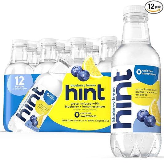 Hint Water Blueberry Lemon, Pure Water Infused with Blueberries & Lemons, Zero Sugar, Zero Calories, Zero Sweeteners, Zero Preservatives, Zero Artificial Flavors, 16 Fl Oz (Pack of 12)-FlexoryFit