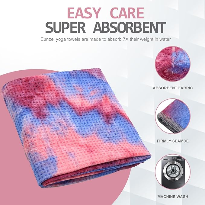 Eunzel Yoga Towel,Hot Yoga Mat Towel with Grip Dots Sweat Absorbent Non-Slip for Hot Yoga, Pilates and Workout 24" x72", Red & Blue-FlexoryFit