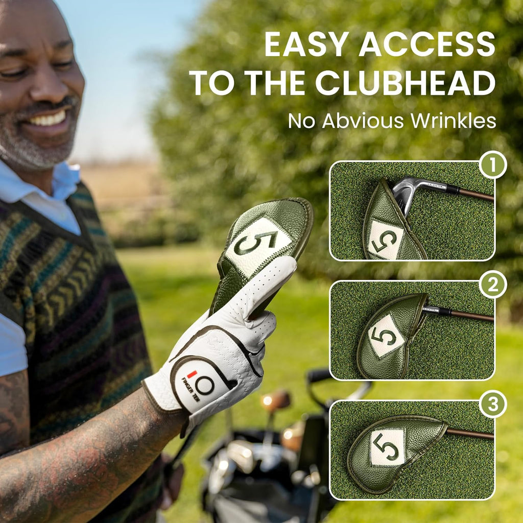 FINGER TEN Premium Synthetic Leather Stylish Iron & Wedge Golf Head Covers Value 12 Piece Set, Embroidered Labels & Fits Most Clubs Gift Set, Travel Protection Accessories