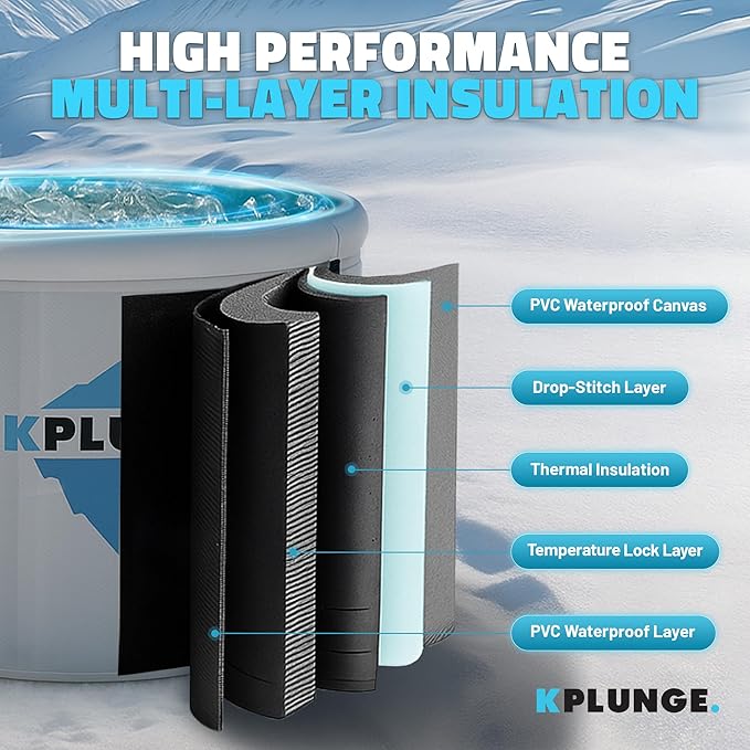 Arctic Fox 39" 1-Person Inflatable Cold Plunge Ice Bath Tub or Hot Tub with PVC Insulated Lid, Hand Pump, Repair Kit, 88-Gallon Capacity – Chiller Compatible Indoor/Outdoor Use Tub – Gray