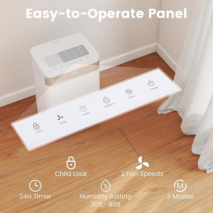 COSTWAY 54 Pints Dehumidifier for Basement, 4500 Sq.Ft Dehumidifier with 3 Modes, LED Display, 3-Color Indicator Light, 24H Timer, Child Lock, Drain Hose & Auto Defrost for Bathroom Bedroom
