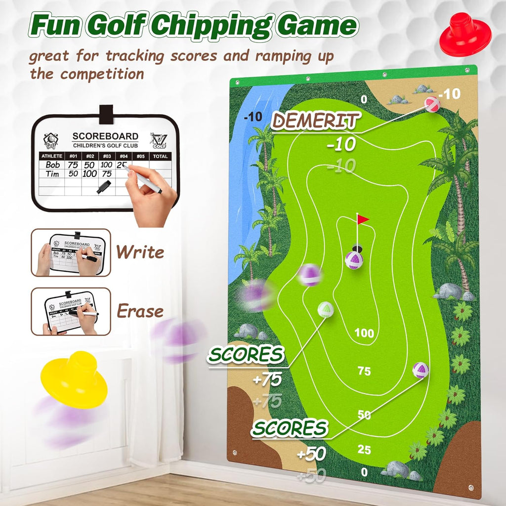 Liberry Kids Golf Set for 3 4 5 6 7 Years Old Boys Girls, Golf Chipping Game with Golf Mat, Sticky Balls, Storage Bag, Retractable Golf Clubs Outdoor Indoor Sports Toy Gift Toss Game (Silver)