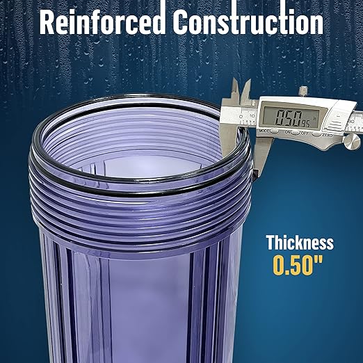 High Capacity 20 x 4.5” Whole House Filter Purifier System for Well or City Water, Presser Relief Button, 1” NPT Brass Port, Double O-Ring, Meets NSF Standards & Regulations (Transparent, 3 Sets)