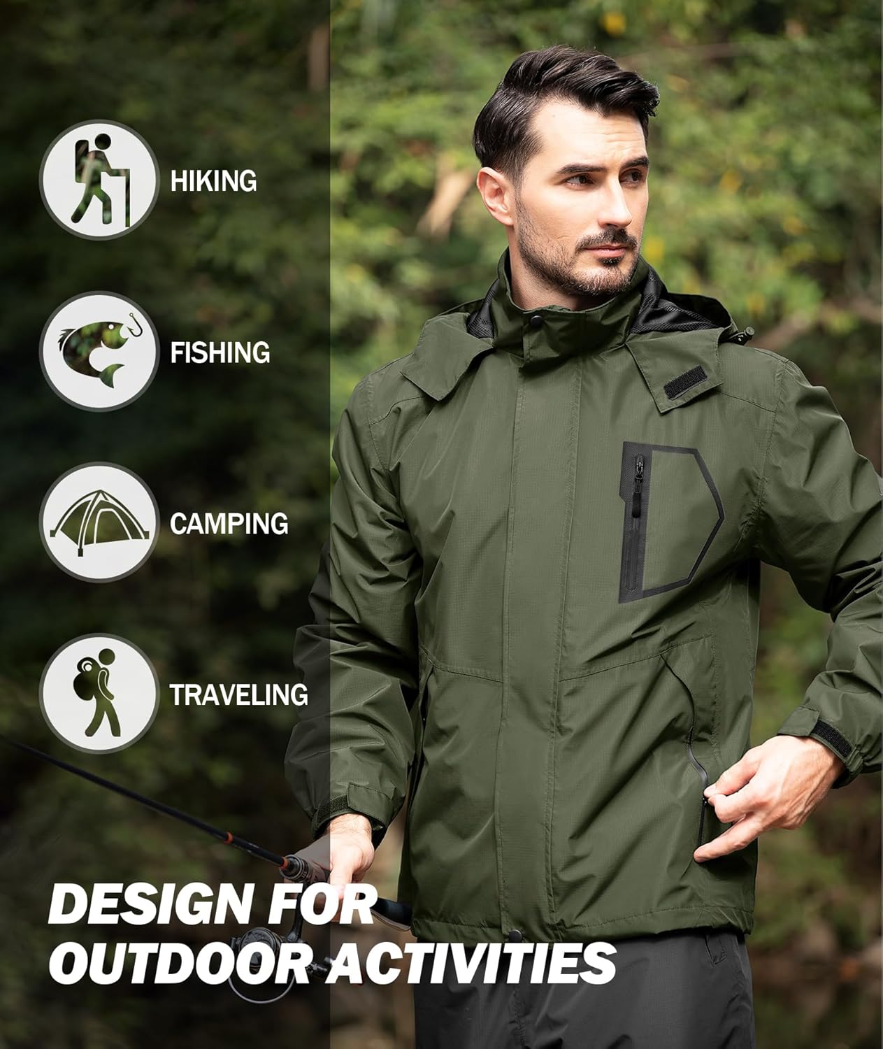 SWISSWELL Mens Rain Jackets Waterproof with Hood Men Windbreaker Jackets Lightweight Rain Coats for Golf Fishing Hiking