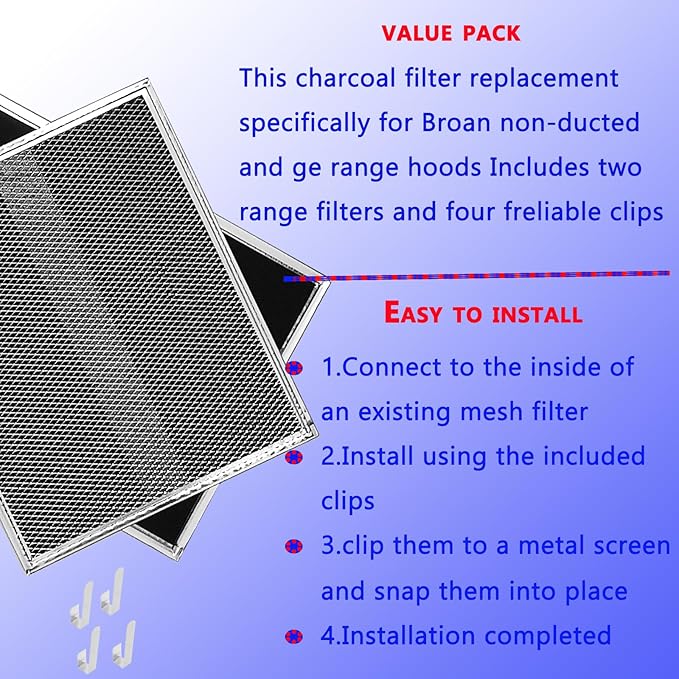 Upgraded S99010308 Range Hood Charcoal Filter Fit Bro-an Nut-one BPSF30 QS WS And GE WB02X10707 S-ears Non-Ducted carbon Replacement Filters Allure Range Hood Filter Size 10.8"x13.3" 2-Pack