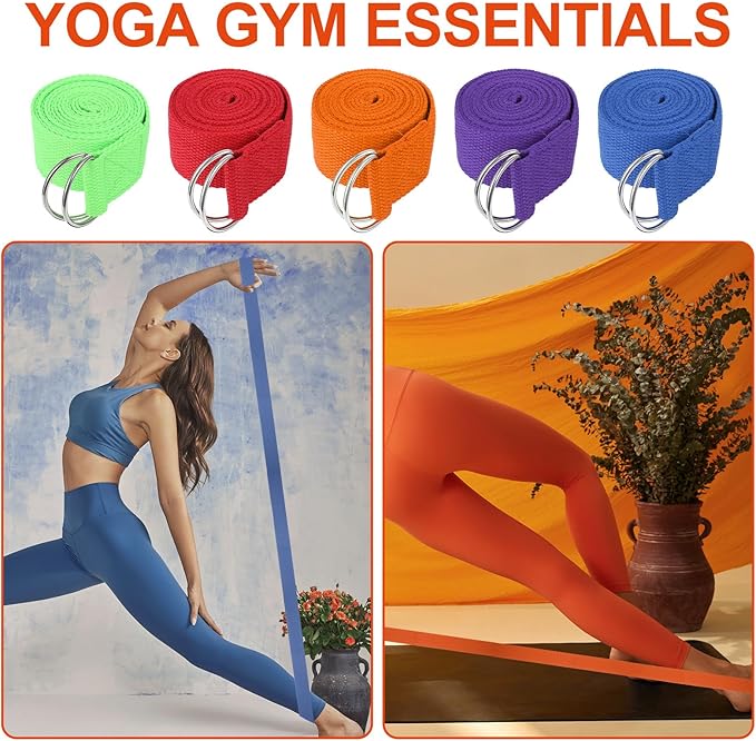 10 Pcs Yoga Strap for Stretching Bulk 6ft Exercise Stretch Band with Metal D Ring Adjustable Pilates Non Elastic Yoga Stretch Belt for Women Men Physical Fitness Gym Workout Dance-FlexoryFit