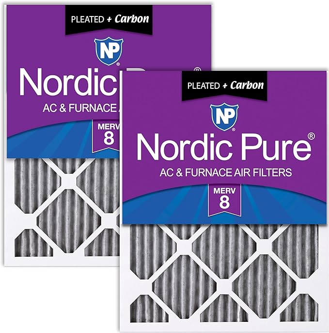 Nordic Pure 12x12x1 (11 3/4 x 11 3/4 x 3/4) Furnace Air Filters MERV 8 Pleated Plus Carbon 2 Pack