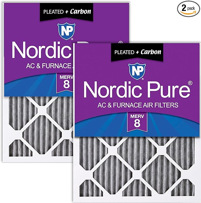 Nordic Pure 18x24x1 (17 1/2 x 23 1/2 x 3/4) Furnace Air Filters MERV 8 Pleated Plus Carbon 2 Pack
