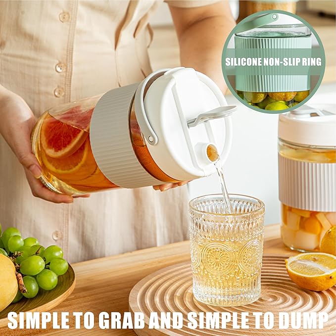 2-Pack Glass Mason Jar Water Pitcher with Lids, 67FL OZ (2000ML) - Large Wide Mouth, Pour Spout & Handle for Cold Brew Tea, Iced Coffee & Cold Drinks - Ideal for Refrigerators & Kitchens containers