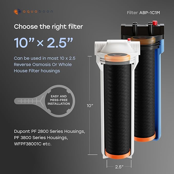 Aquaboon Premium 1 Micron Carbon Block Water Filter 10" x 2.5" – 6-Pack CTO Whole House Filters for Countertop & Under Sink Systems, Compatible with FXWTC