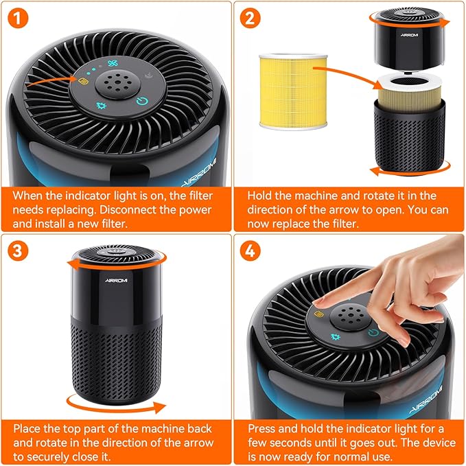 AIRROMI A2005 HEPA Air Purifier Replacement Filter, 3-In-1 Original Filter, Remove 99.97% of 0.3 Micron Particle 1 Pack (Yellow)