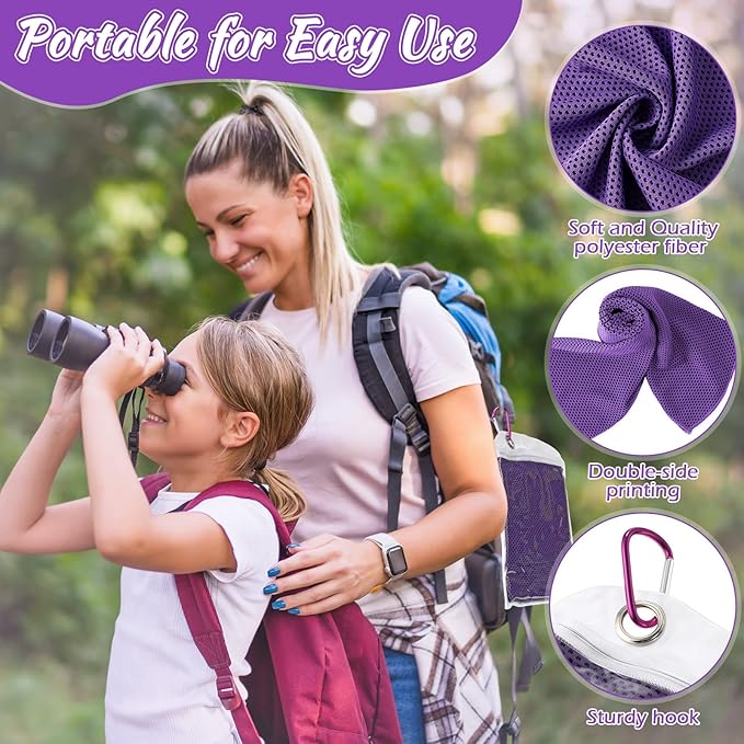 20 Pcs Cooling Towel 40" x 12" Ice Towel for Neck and Face Microfiber Chilly with Bag Breathable Yoga Gym Stay Cool Towels Sweat Rag for Workout Running Camping Pilates Beach Accessories (Purple)-FlexoryFit