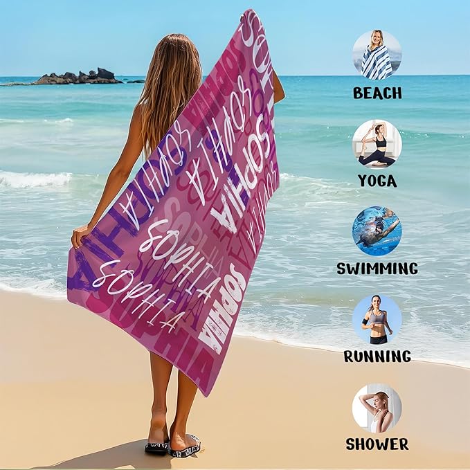 JML Personalized Beach Towel with Name, Custom Beach Towel with Name, Customized Microfiber Pool Towel, Quick Dry & Absorbent Swim Towel for Adult,Anniversary, Birthday, Summer Holiday,Vacation-FlexoryFit