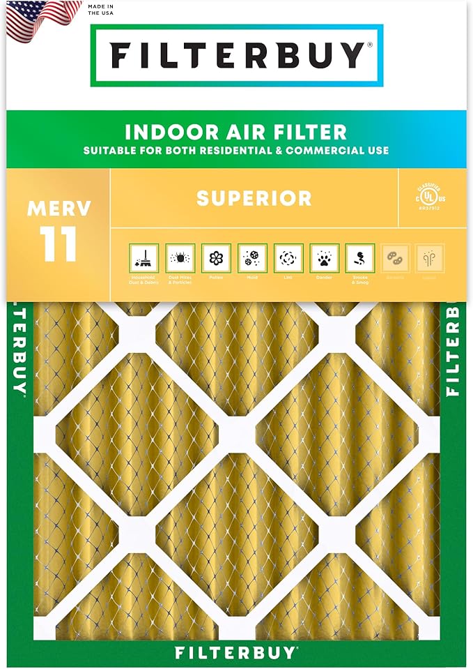 Filterbuy 16x20x4 Air Filter MERV 11 (MPR 1200) Allergen Defense Replacement (1-Pack), Electrostatic Pleated HVAC AC Furnace Filters, Made in USA (Actual Size: 15.50 x 19.50 x 3.63)