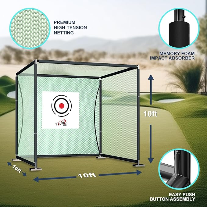 YUNIC Golf Driving Cage with Metal Frame - Choose Standard Hitting Target or Simulator Impact Screen
