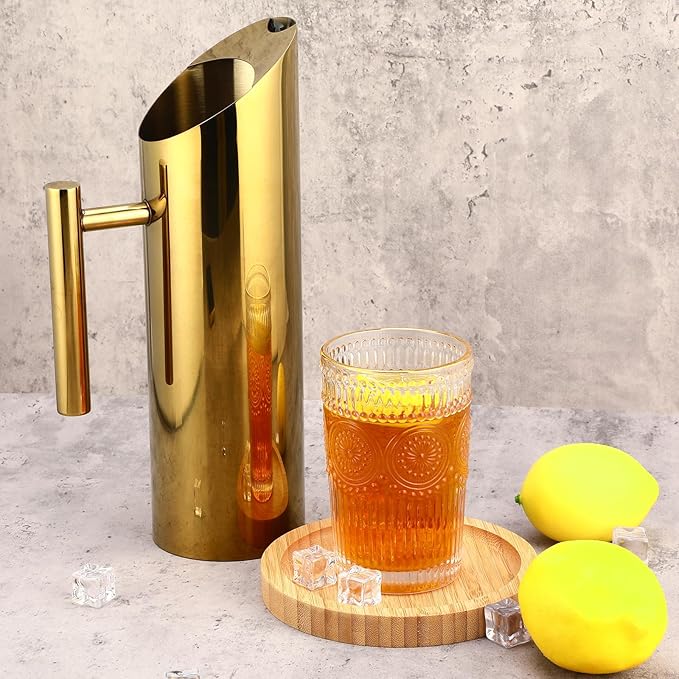3 Pack 53oz/1.5l Stainless Steel Water Pitcher Modern Metal Pitcher with Ice Guard Gold Carafe Drink with Handle or Iced Hot Drink Tea Juice Coffee Beer