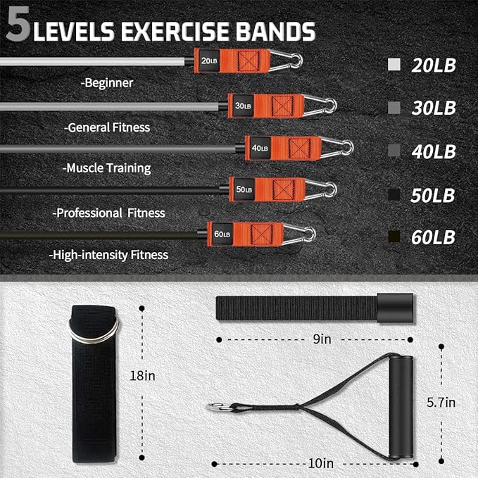 VEICK Resistance Bands, Exercise Bands for Working Out with Handles, Elastic Workout Bands for Men Women, Exercising Bands for Strength Training Equipment at Home Gym-FlexoryFit